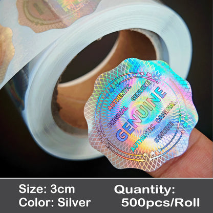 500pcs Hologram Tamper-Proof Stickers - Genuine Security Warranty Void Sealing Labels 15mm