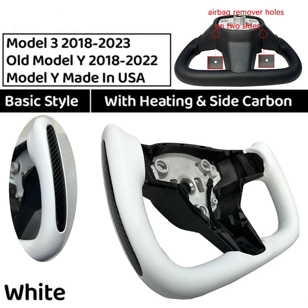 350mm Heated Yoke Steering Wheel – Custom NAPPA Leather Accessory for Tesla Model 3/Y (2018–2024)