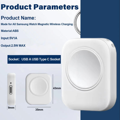 Portable USB-C Magnetic Wireless Charger - Fast Charging for Samsung Galaxy Watch 7/6/5/4, Watch 4 Classic, Watch 5 Pro, Watch 3 & Active
