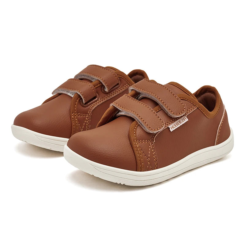 HOBIBEAR Wide-Toe Family Sneakers — Barefoot Minimalist Lace-Up Casual Walking Shoes with Hook & Loop Faux Leather