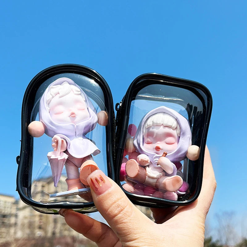 Transparent Jewelry Organizer Box – Plastic Storage Pouch with Keychain, Dustproof Case, Cute Doll Bag for Accessories