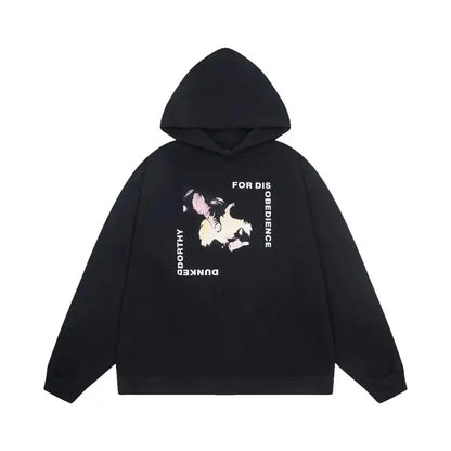 Washed Casual Hoodie Sweatshirt — Unisex Loose-Fit Street Style Crew Neck with Lip Print Letter Design, Vintage Comfortable Top