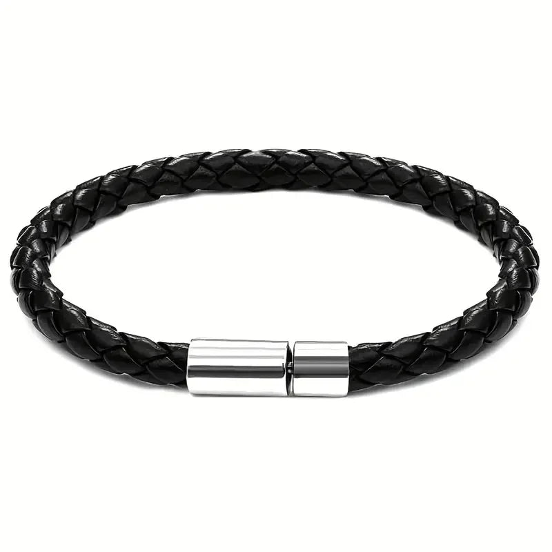 2PCS Men’s PU Leather Magnetic Bracelet Set - Elegant Business Style Gift for Mature & Stylish Men