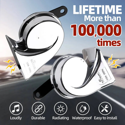 Universal 12V Dual Tone Car Horn – High/Low Chrome-Plated Waterproof Snail Horn for Car, Truck & Motorcycle