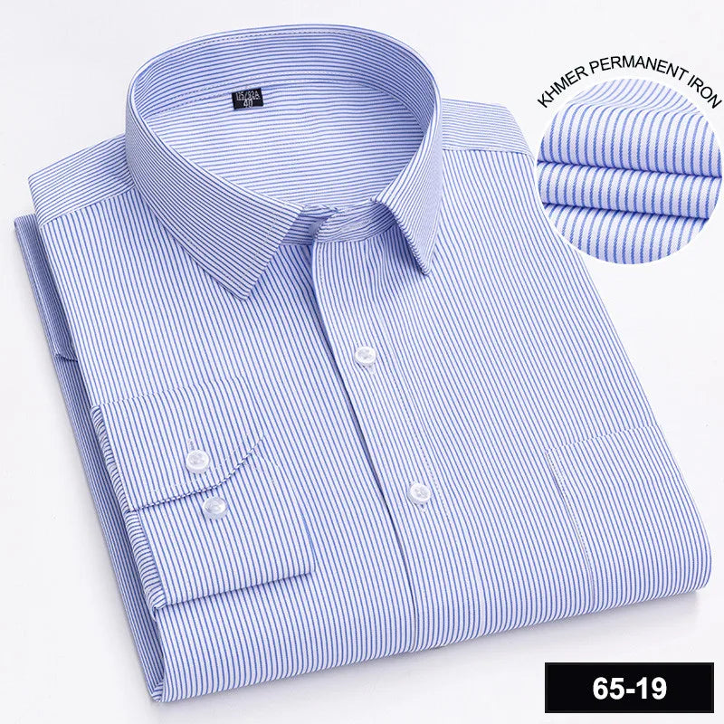 Men’s Plaid Stripe Long Sleeve Shirt - Casual Business Formal Office Shirt with Single Pocket for All Seasons