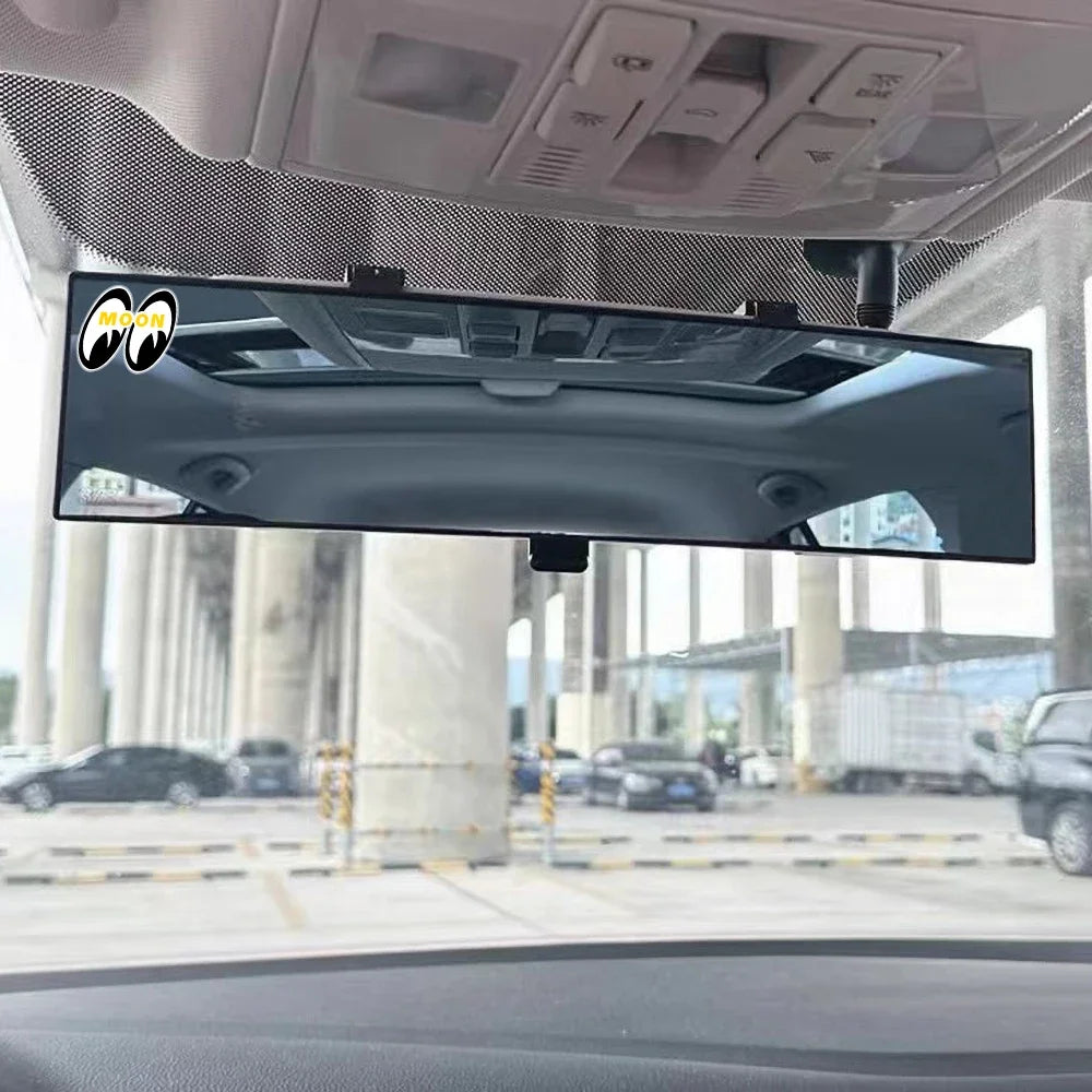 JDM Panoramic 300mm Rearview Mirror - Broadway Style Wide Angle Mooneyes Yellow Car Interior Mirror