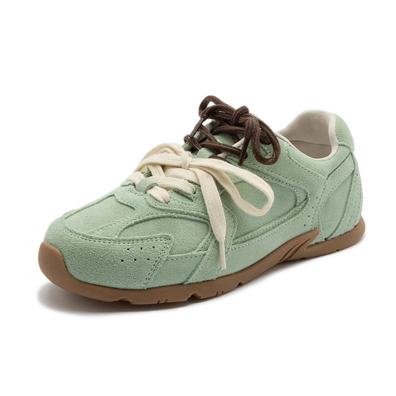DIMANYU Women’s Genuine Leather Gump Shoes – 2025 Spring Retro Lace-Up Non-Slip Casual Sneakers