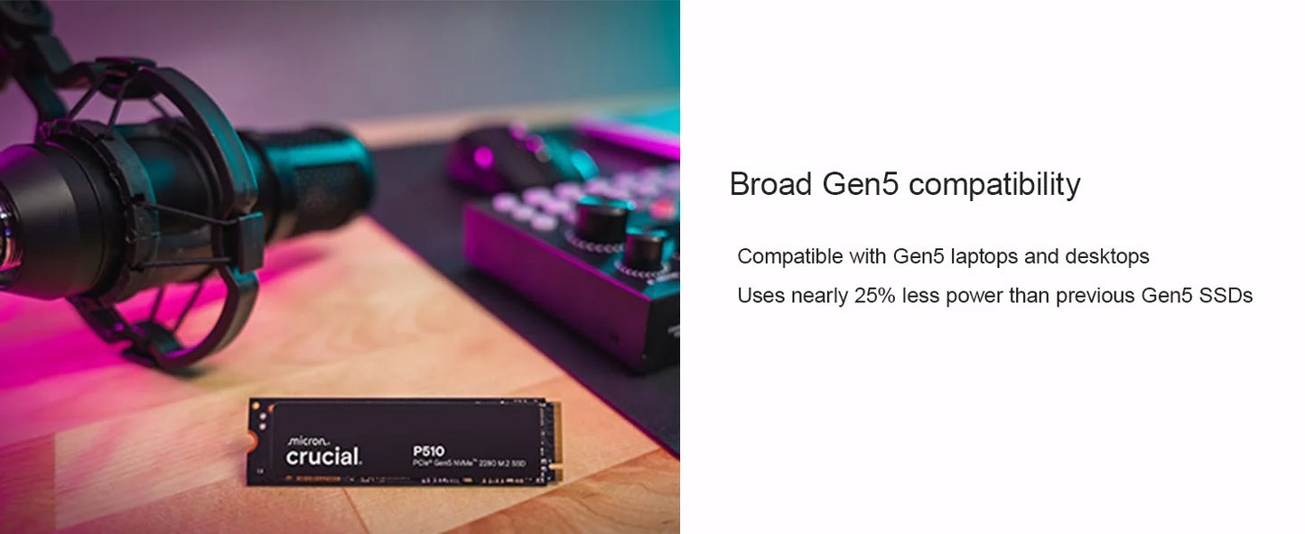 Crucial P510 Gen5 NVMe SSD – 1TB/2TB PCIe 5.0 M.2 2280 Internal Solid State Drive for Laptop & Desktop (OEM Pack)