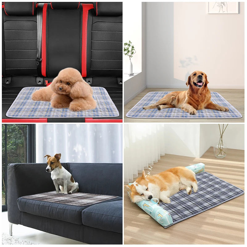 Washable Dog Pee Pad – Absorbent Reusable Plaid Pet Training Mat & Toilet Seat Cover (Home/Outdoor)