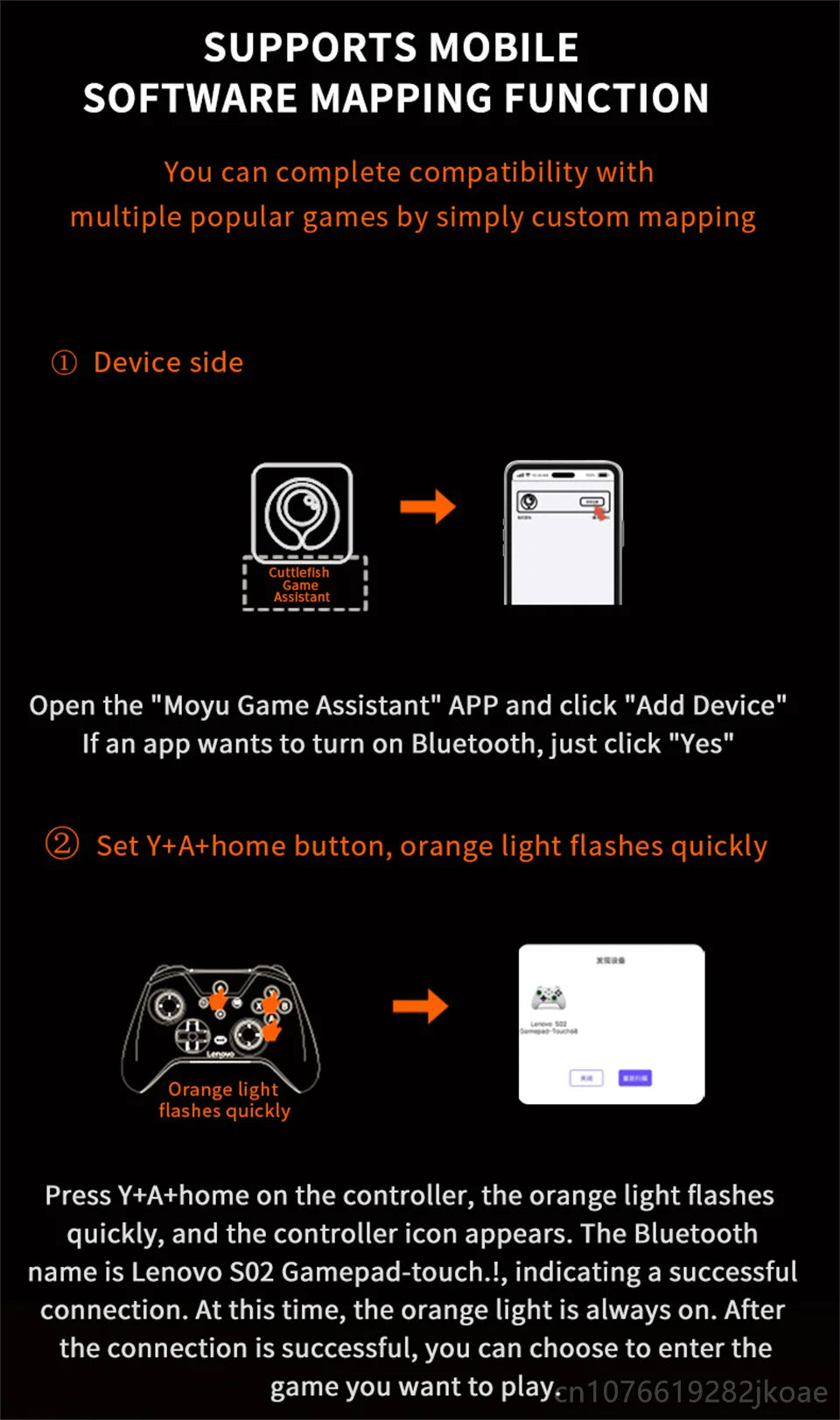 Lenovo S02 Wireless Bluetooth RGB Controller - Multi-Function Gamepad for Nintendo Switch OLED, Switch Lite, PC & Mobile