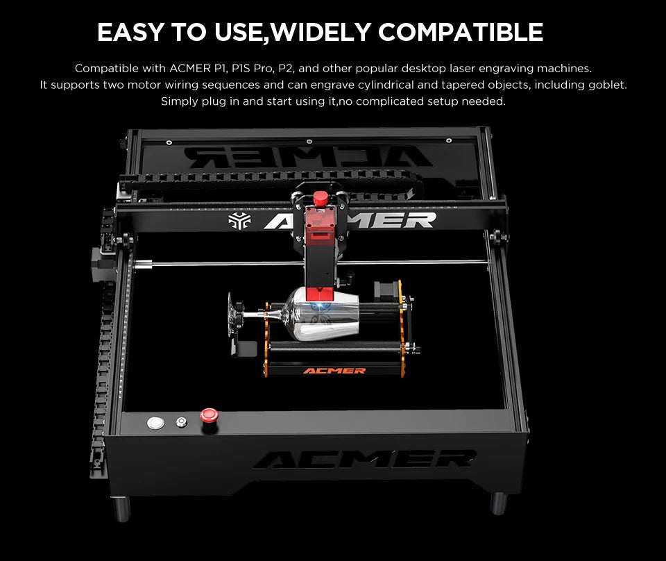 ACMER M2 Laser Rotary Roller – 360° Y-Axis Rotary for Laser Engraving & Cutting Cylindrical Objects