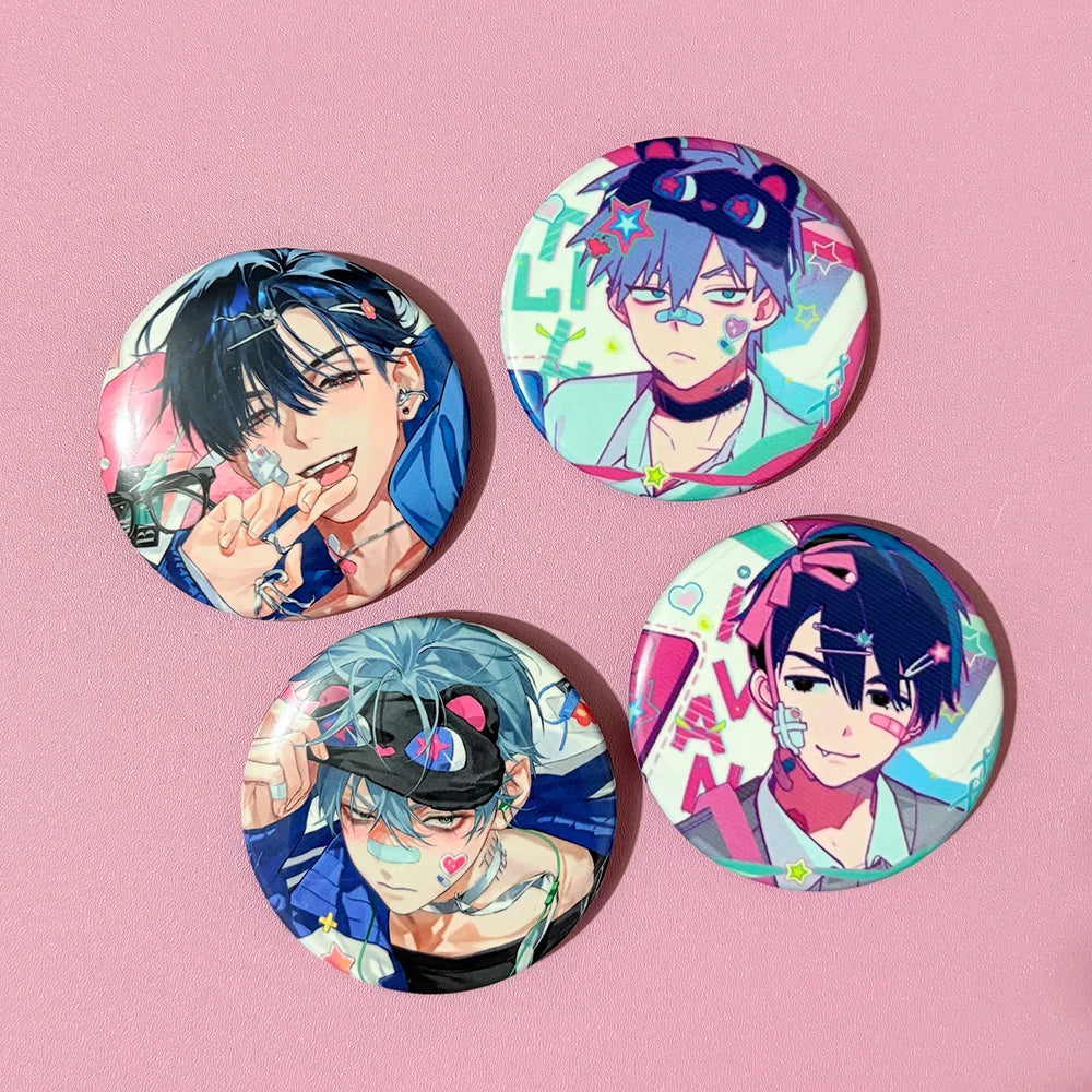 4pcs Anime Alien Stage Badge Set - Ivan and Till Cartoon Brooch Pins for Clothing, Backpacks, and Cosplay Gifts
