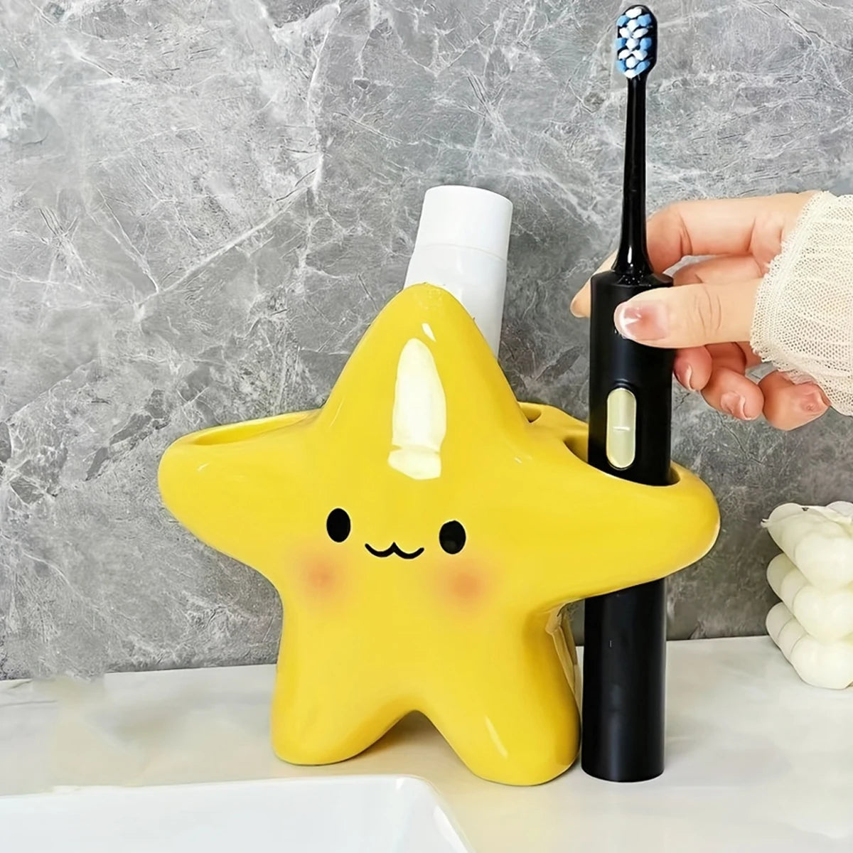 Star-Shaped Toothbrush Holder - Cute Freestanding Bathroom Organizer for Toothbrush & Toothpaste