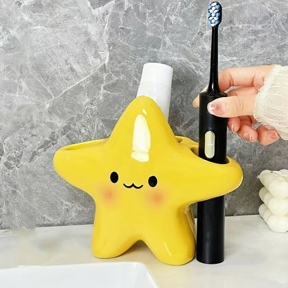 Star-Shaped Toothbrush Holder - Cute Freestanding Bathroom Organizer for Toothbrush & Toothpaste