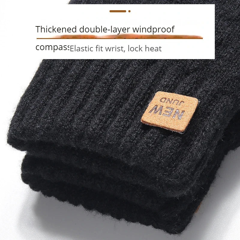 Thick Knitted Thermal Gloves - Wool Touchscreen Mittens for Men and Women, Winter Warm Driving Gloves