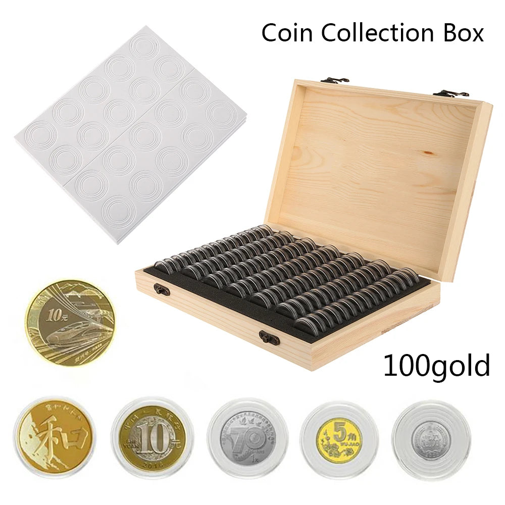 100pcs Clear Coin Capsules – Adjustable Universal Storage Box with Pads for Commemorative Coins & Medals