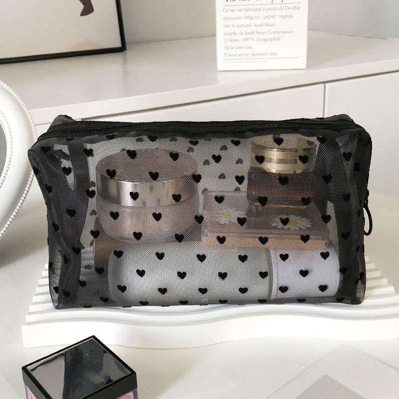 Transparent Mesh Zipper Cosmetic Bag – Fashionable Black Toiletry Organizer, Small & Large Makeup Pouch for Women