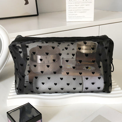 Transparent Mesh Zipper Cosmetic Bag – Fashionable Black Toiletry Organizer, Small & Large Makeup Pouch for Women