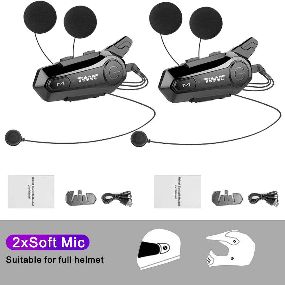 1/2 X1 Bluetooth Motorcycle Helmet Intercom Headset – 1000M Wireless Intercom for 2 Riders, Hands-Free Moto Interphone Call
