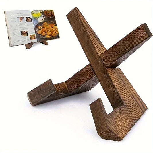 Wooden Cookbook Stand - Adjustable Kitchen Recipe Holder & Book Reading Display Stand