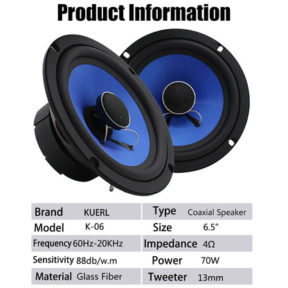 6.5 Inch Car HIFI Coaxial Speakers – Full Range Frequency, Auto Audio Stereo for Universal Car Audio Systems