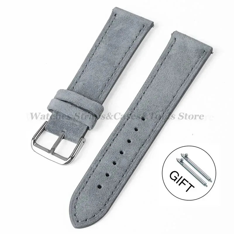 Suede Genuine Leather Watch Band - 18mm 19mm 20mm 22mm 24mm Vintage Handmade Stitching Strap For Seiko Huawei GT2 GT3 GT4