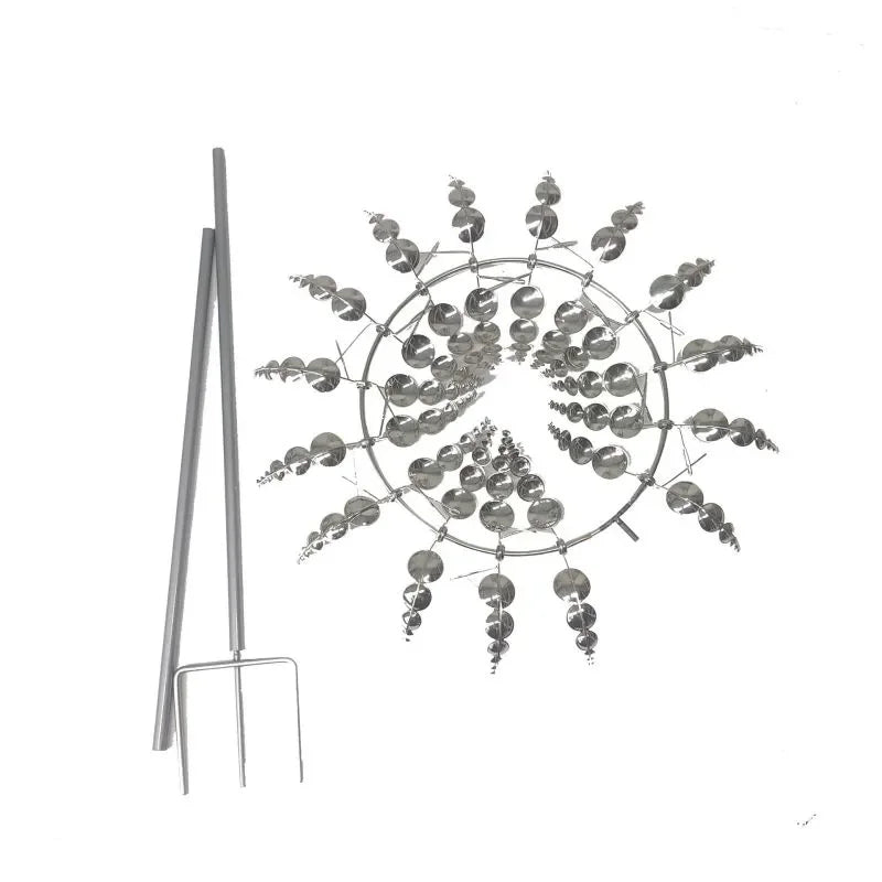 Metal Silvery 3D Wind Spinner — Circular Plate Outdoor Decoration for Garden, Courtyard & Patio
