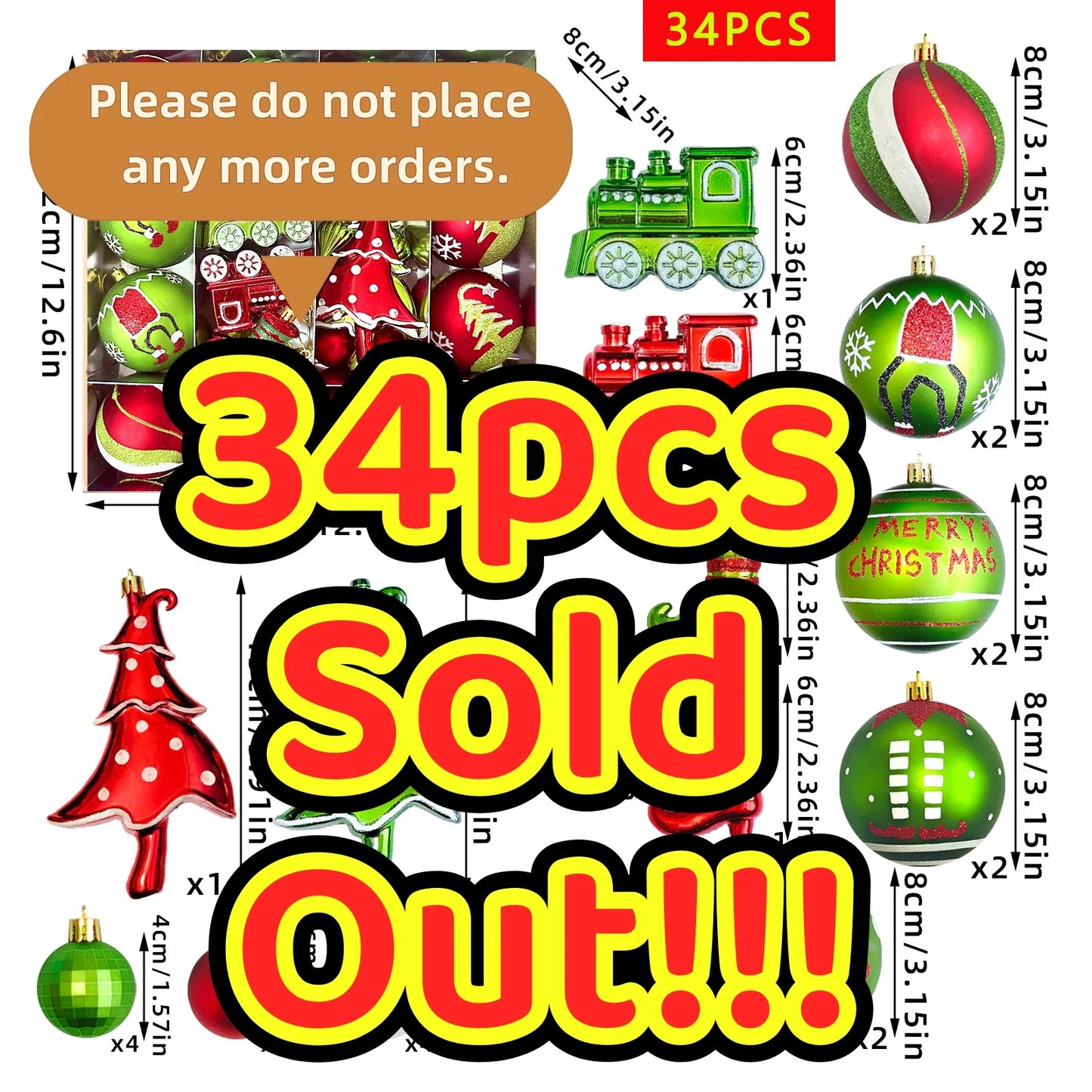 34/12/9PCS Grinch Christmas Ball Ornament Set – Green Monster Xmas Tree Decorations for Holiday Home Decor
