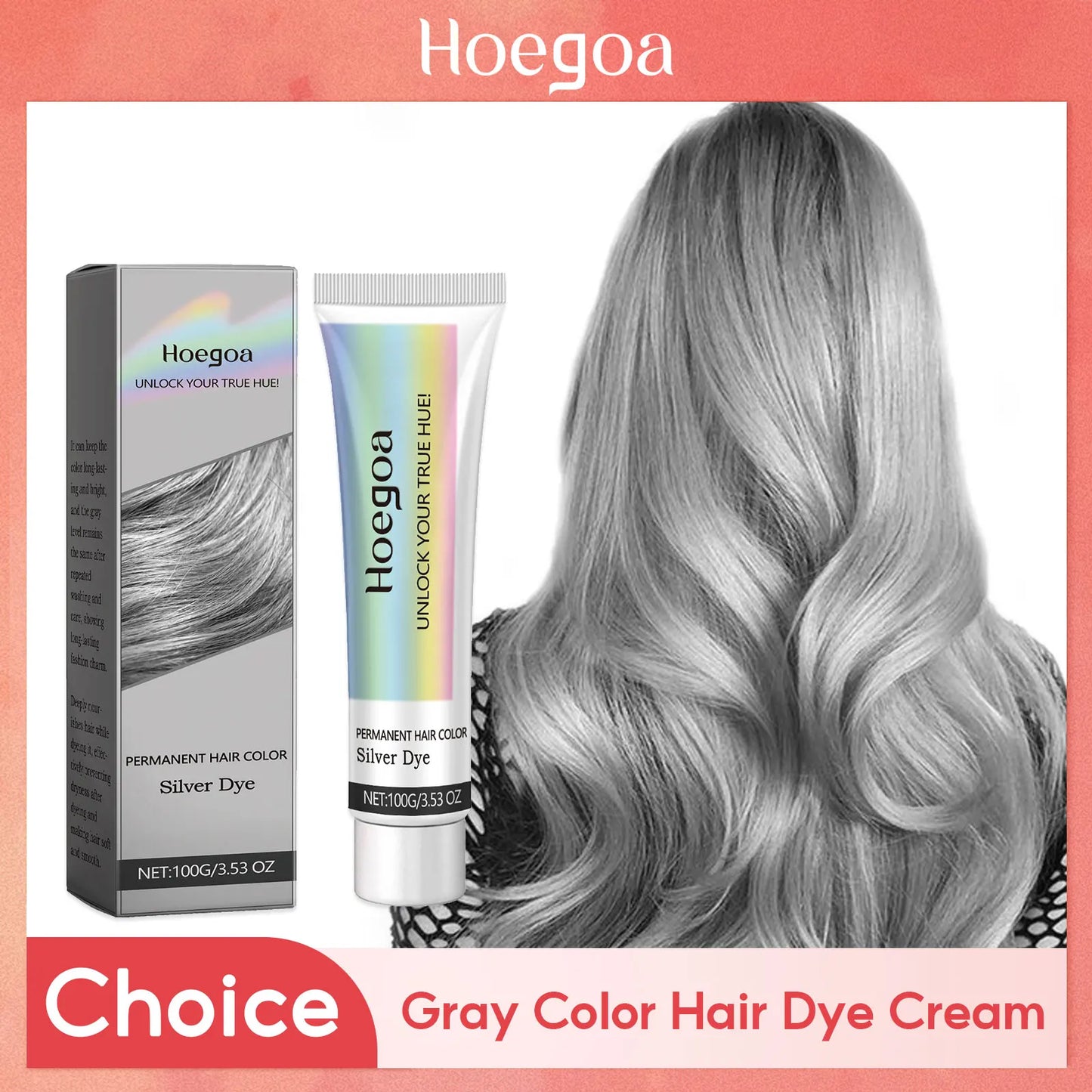 Gray Hair Dye Cream - Smoky Silver Gray Permanent Hair Color Wax for Women & Men