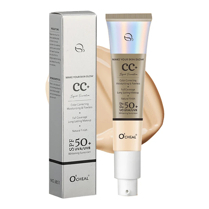 Ocheal 30g CC Cream Foundation – Waterproof Concealer, Moisturizing Sunscreen, SPF 50+, Long-Lasting Brightening Makeup Primer