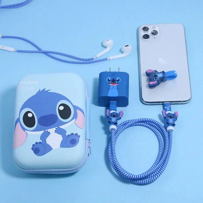 Disney Stitch iPhone Charger Cable Protector Case – Cute Storage Bags and Winder Sticker for Data Line and Earphones