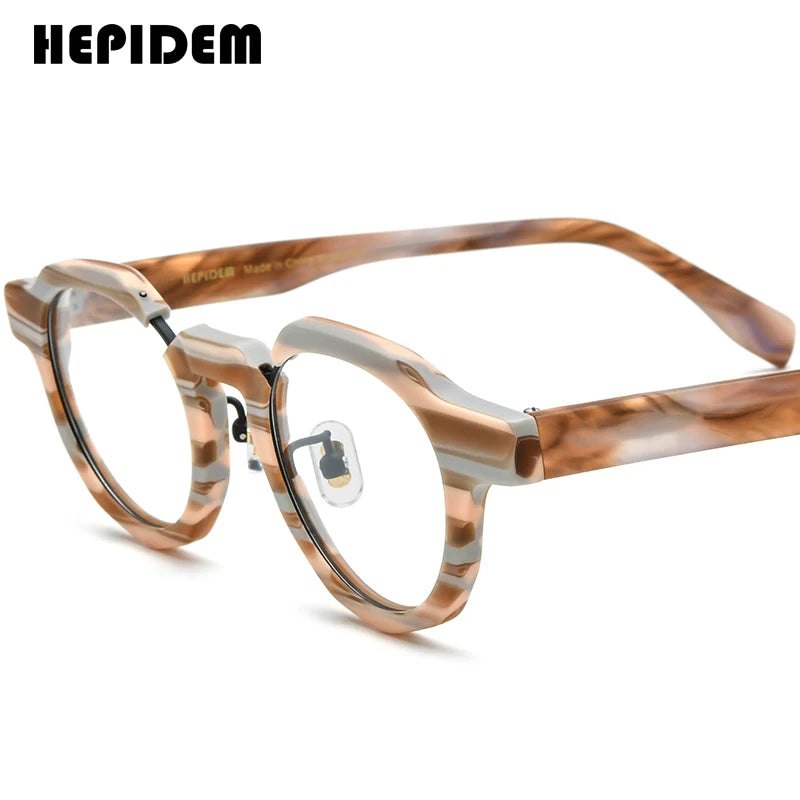 FONEX HEPIDEM Acetate Eyeglass Frames - Retro Round Vintage Eyewear for Men & Women