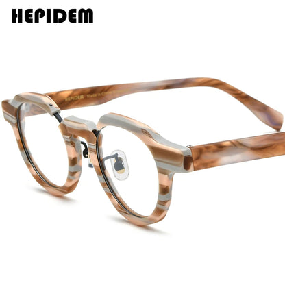 FONEX HEPIDEM Acetate Eyeglass Frames - Retro Round Vintage Eyewear for Men & Women