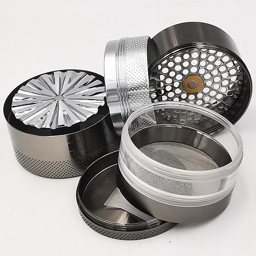 55MM Toothless Metal Herb Grinder — Manual Spice Crusher with Large Capacity & Transparent Screen Catcher
