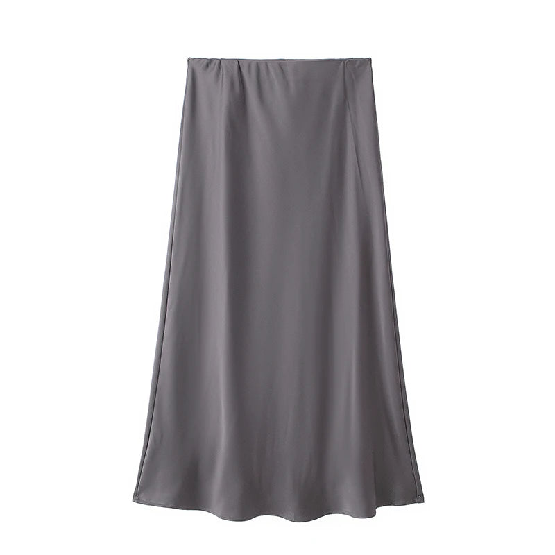 Willshela 2024 Women’s Black Satin High Waist Midi Skirt – Elegant Long Office & Summer Fashion Skirt for Women, Slim Fit Casual Wear