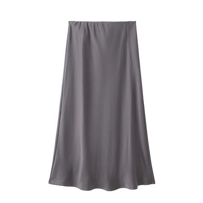 Willshela 2024 Women’s Black Satin High Waist Midi Skirt – Elegant Long Office & Summer Fashion Skirt for Women, Slim Fit Casual Wear