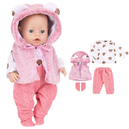 43cm Baby Doll Clothes Set – Leather Jacket, Pants & Rompers for 18-Inch American Dolls, Winter Outfit