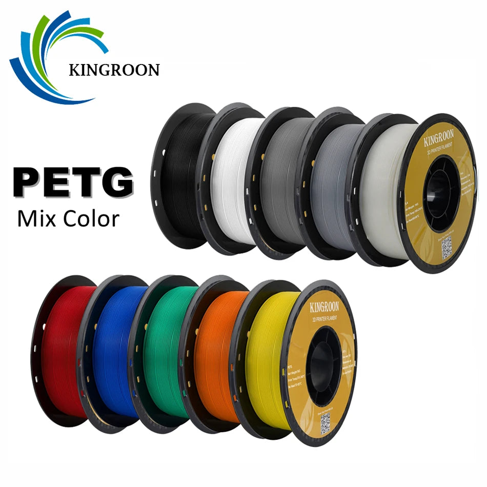 KINGROON PETG 3D Printer Filament 1.75mm – 5KG/10KG Mix Color Rolls for FDM 3D Printing (1kg/roll)