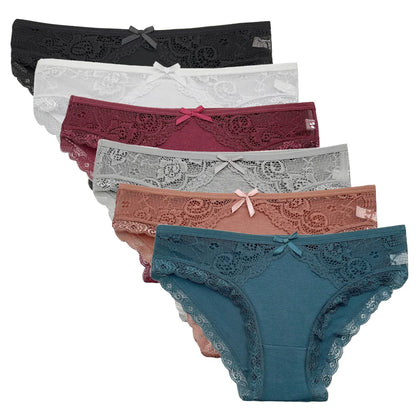 5-Pack Women’s Low Rise Lace Panties — Sexy Cotton Lingerie Briefs