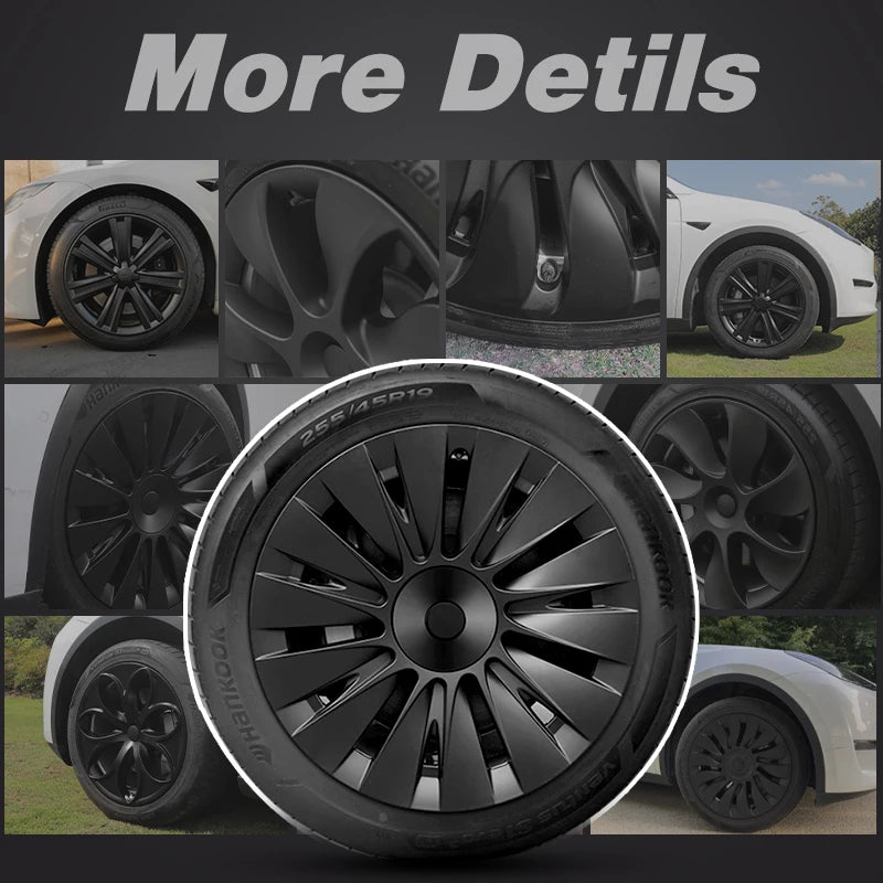 4PCS Tesla Model Y Full Coverage Wheel Covers - 19 Inch Hubcaps for 2019-2024 Vehicles, Blade Design - Automobile Replacement Accessories