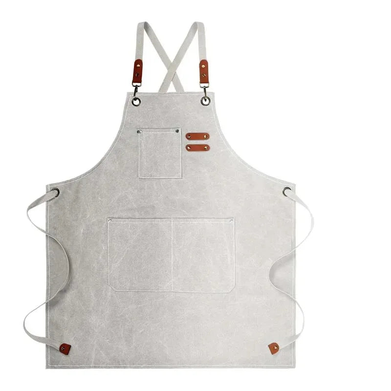 Household Canvas Apron – Oil-Proof Kitchen Cooking Apron with Tool Pockets for Men & Women