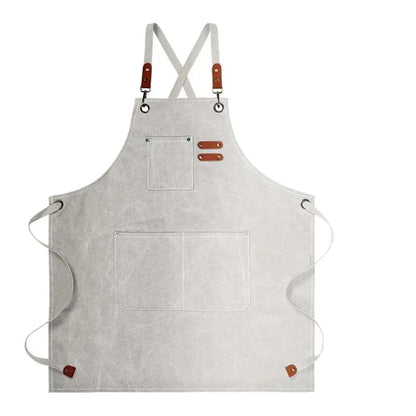 Household Canvas Apron – Oil-Proof Kitchen Cooking Apron with Tool Pockets for Men & Women