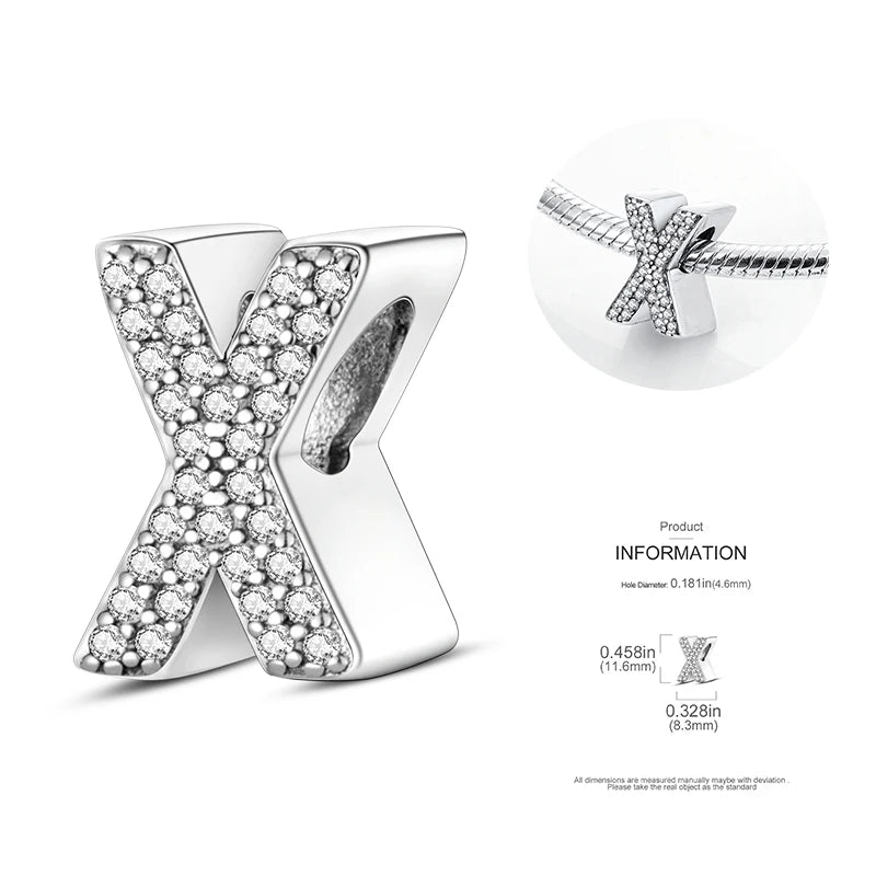 26 A-Z Alphabet Beads 925 Silver LOVE Letter Charms for 3mm Bracelets - CZ Zircon DIY Jewelry Gift