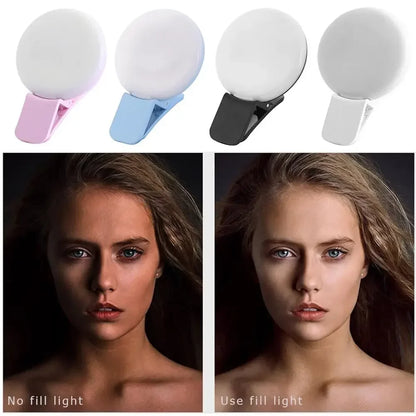 Portable Mini LED Selfie Ring Light - Clip-On Fill Light with 3-Level Dimming for Phone Photography