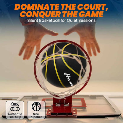 580G Silent Indoor Basketball – Noiseless Size 7 PU Foam Airless Ball with Quiet Bounce, 90% Real Feel