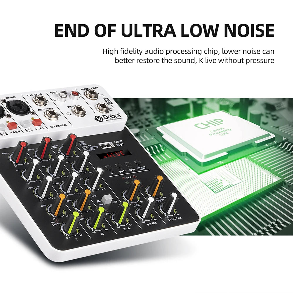 Debra V8 8-Channel Audio Mixer – Bluetooth & USB Mixer with 48V Phantom Power, Delay/Repeat Effects for PC Recording & Sound Console