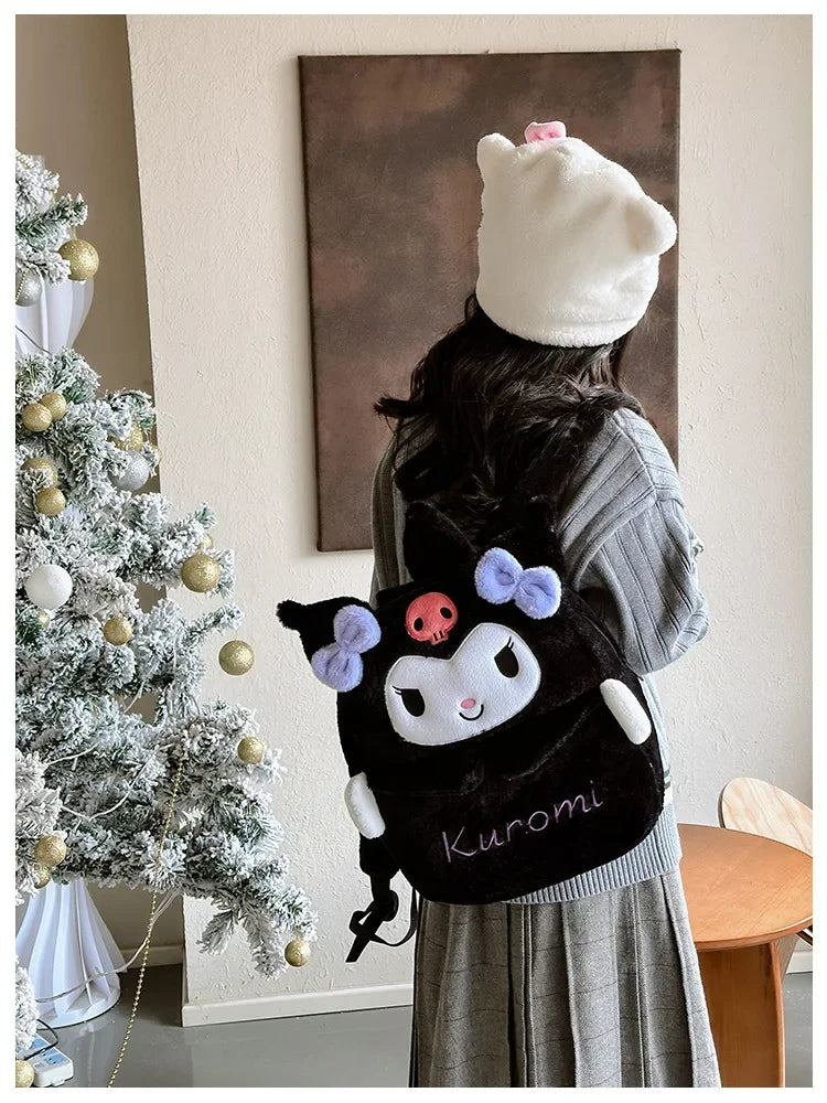 Kuromi & Cinnamoroll Plush Backpack — Cute Cartoon Soft Daypack for School, Travel & Daily Use