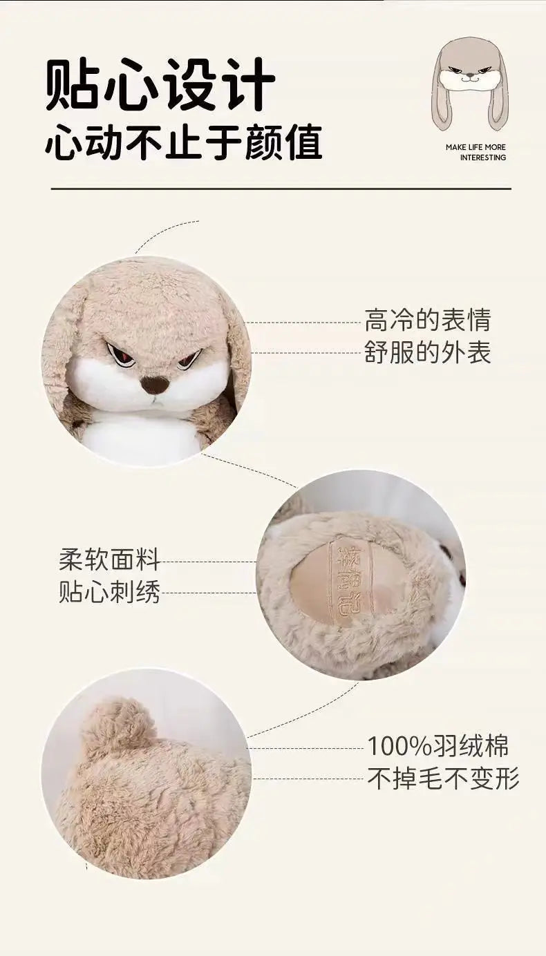 Large Angry Rabbit Plush Toy – Cute Kawaii Stuffed Animal, Soft Doll for Room Decor & Birthday Gift