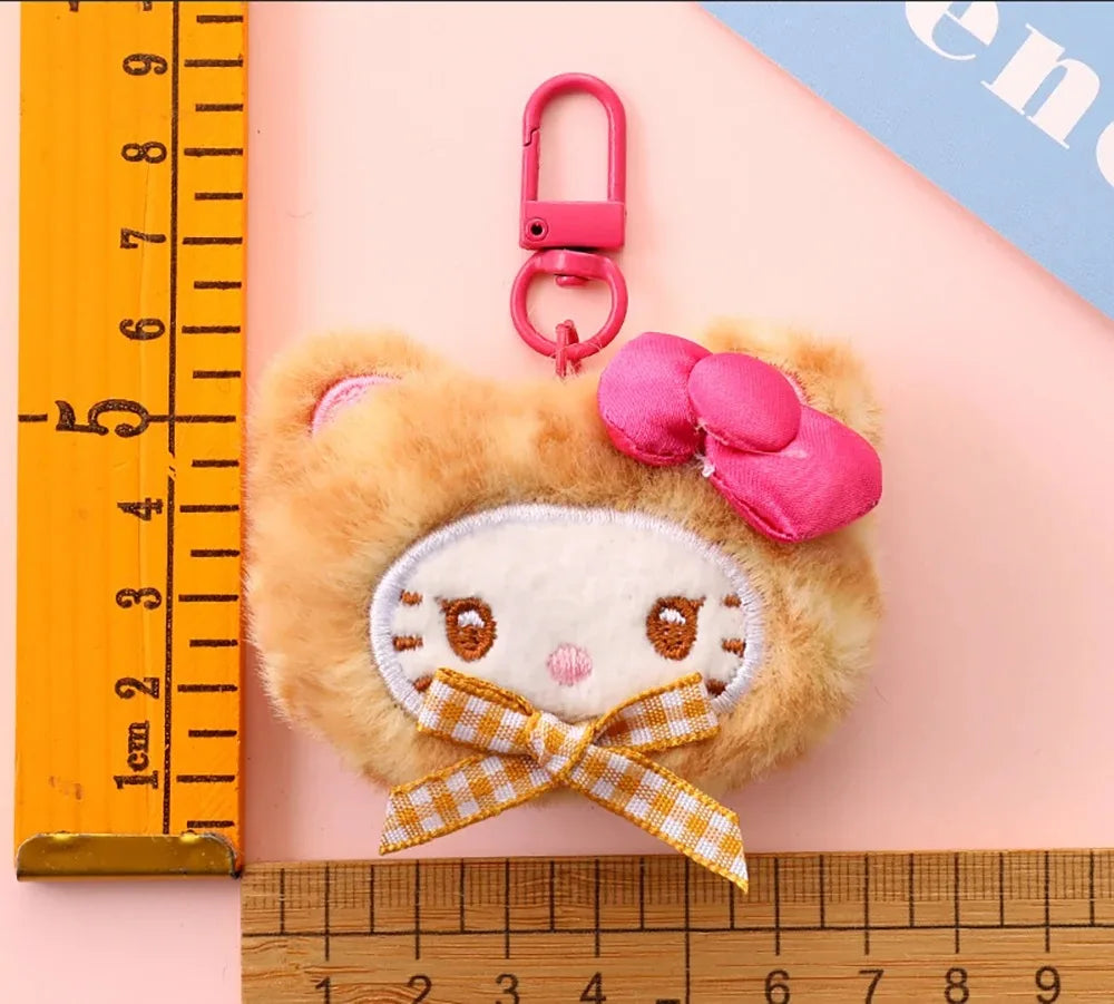 Sanrio Hello Kitty Leopard Print Bear Keychain - Cute Plush Cartoon Cat Pendant for Bags, Backpacks & Gifts