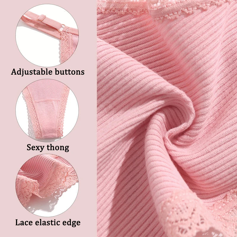 5PCS Cotton G-String Panties Set — Sexy Women’s T-Back Underwear, Adjustable Waist Thong Lingerie Briefs